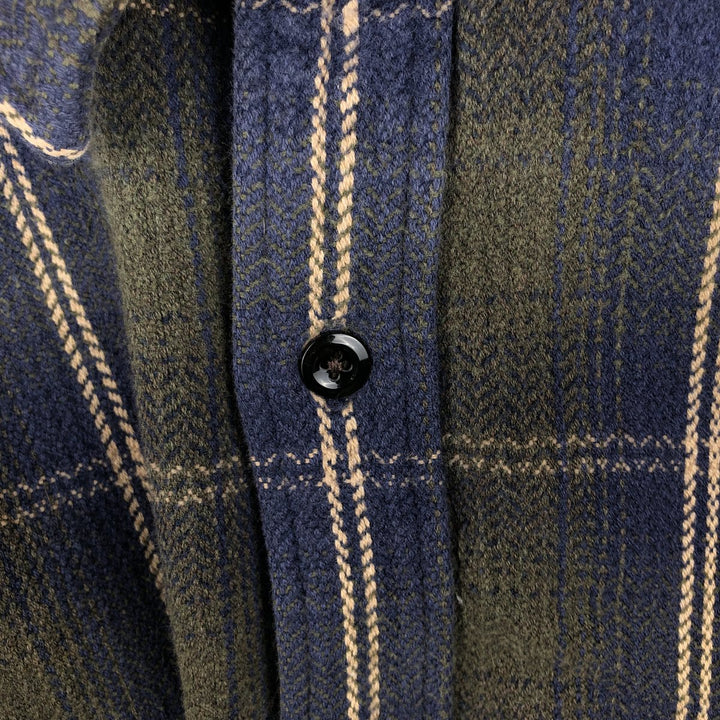 90s-00'S Vintage Long Sleeve Heavy Flannel Check Shirt, Men's Size XL cotton navy blue type Vintage Second Hand