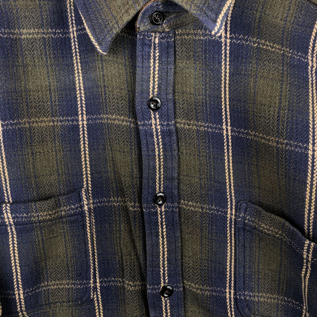 90s-00'S Vintage Long Sleeve Heavy Flannel Check Shirt, Men's Size XL cotton navy blue type Vintage Second Hand