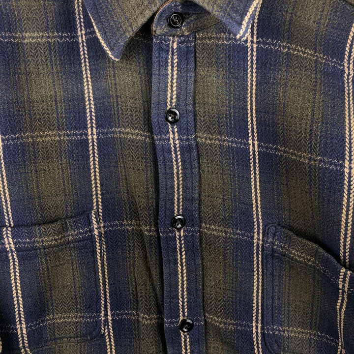 90s-00'S Vintage Long Sleeve Heavy Flannel Check Shirt, Men's Size XL cotton navy blue type Vintage Second Hand