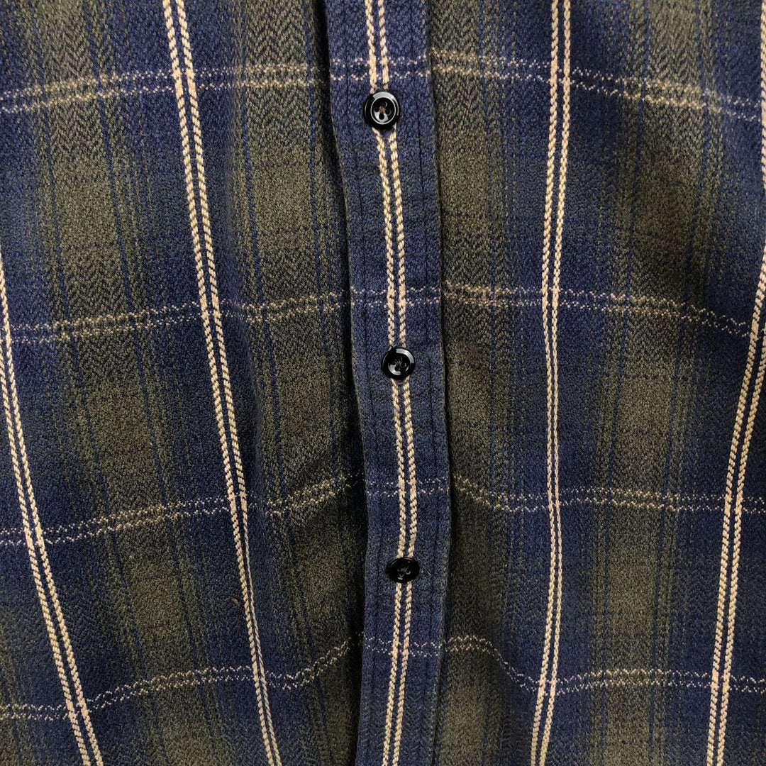 90s-00'S Vintage Long Sleeve Heavy Flannel Check Shirt, Men's Size XL cotton navy blue type Vintage Second Hand