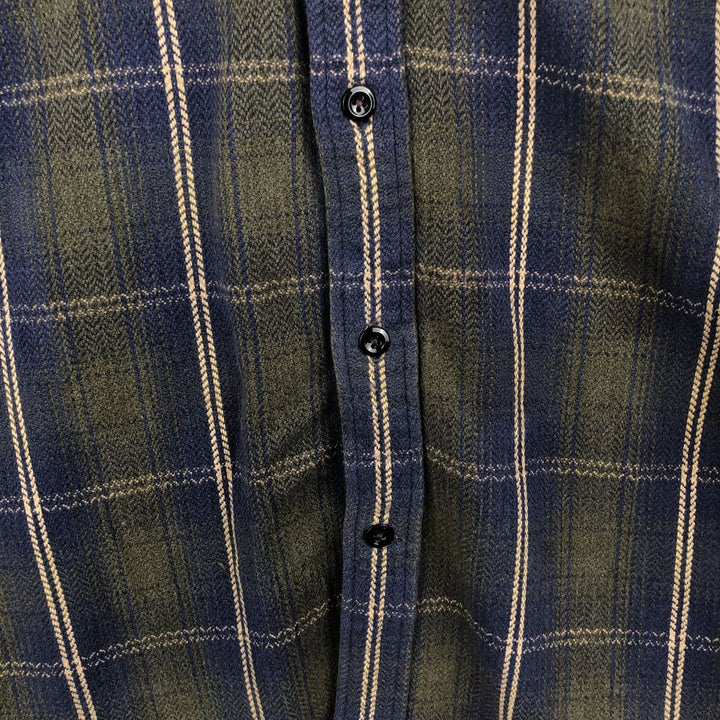 90s-00'S Vintage Long Sleeve Heavy Flannel Check Shirt, Men's Size XL cotton navy blue type Vintage Second Hand