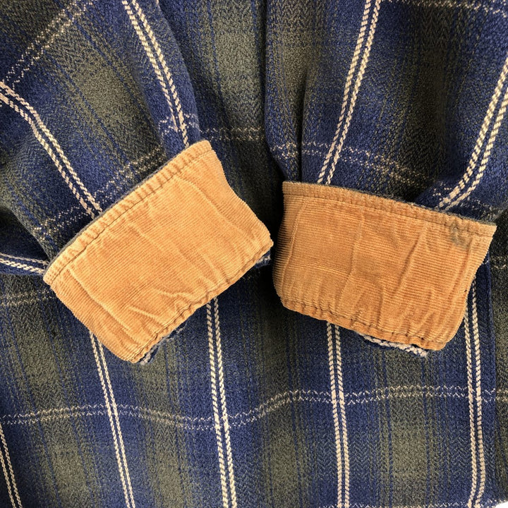 90s-00'S Vintage Long Sleeve Heavy Flannel Check Shirt, Men's Size XL cotton navy blue type Vintage Second Hand