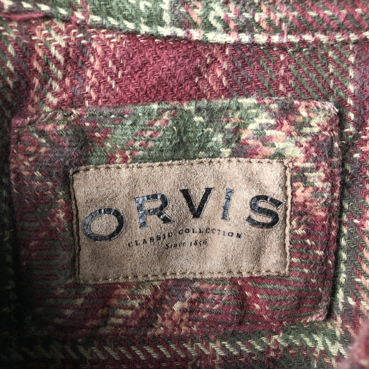 ORVIS Long Sleeve Heavy Flannel Check Shirt, Men's XL cotton wine-red Vintage Second Hand