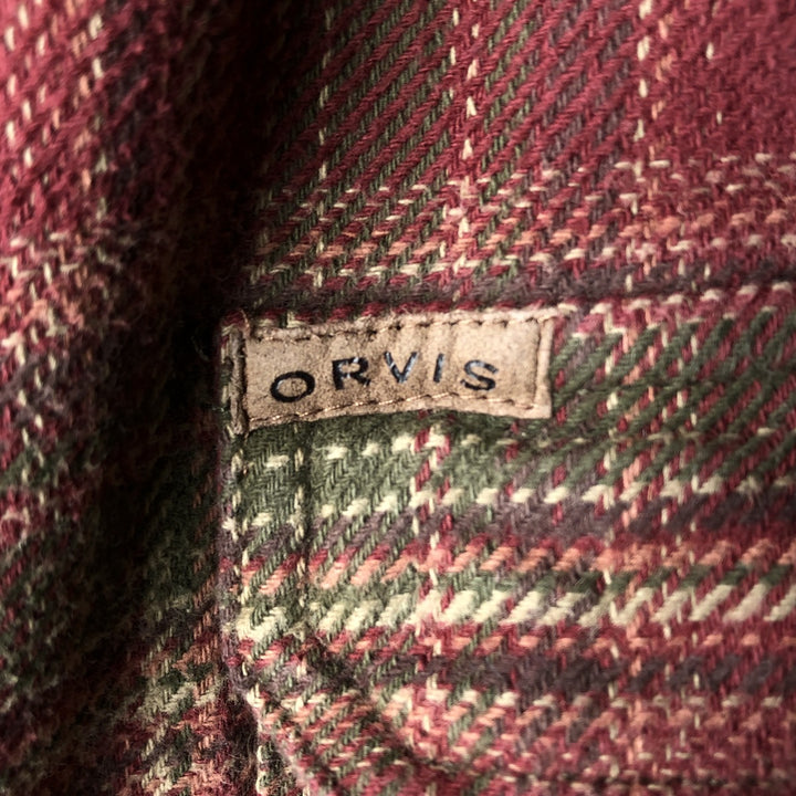 ORVIS Long Sleeve Heavy Flannel Check Shirt, Men's XL cotton wine-red Vintage Second Hand