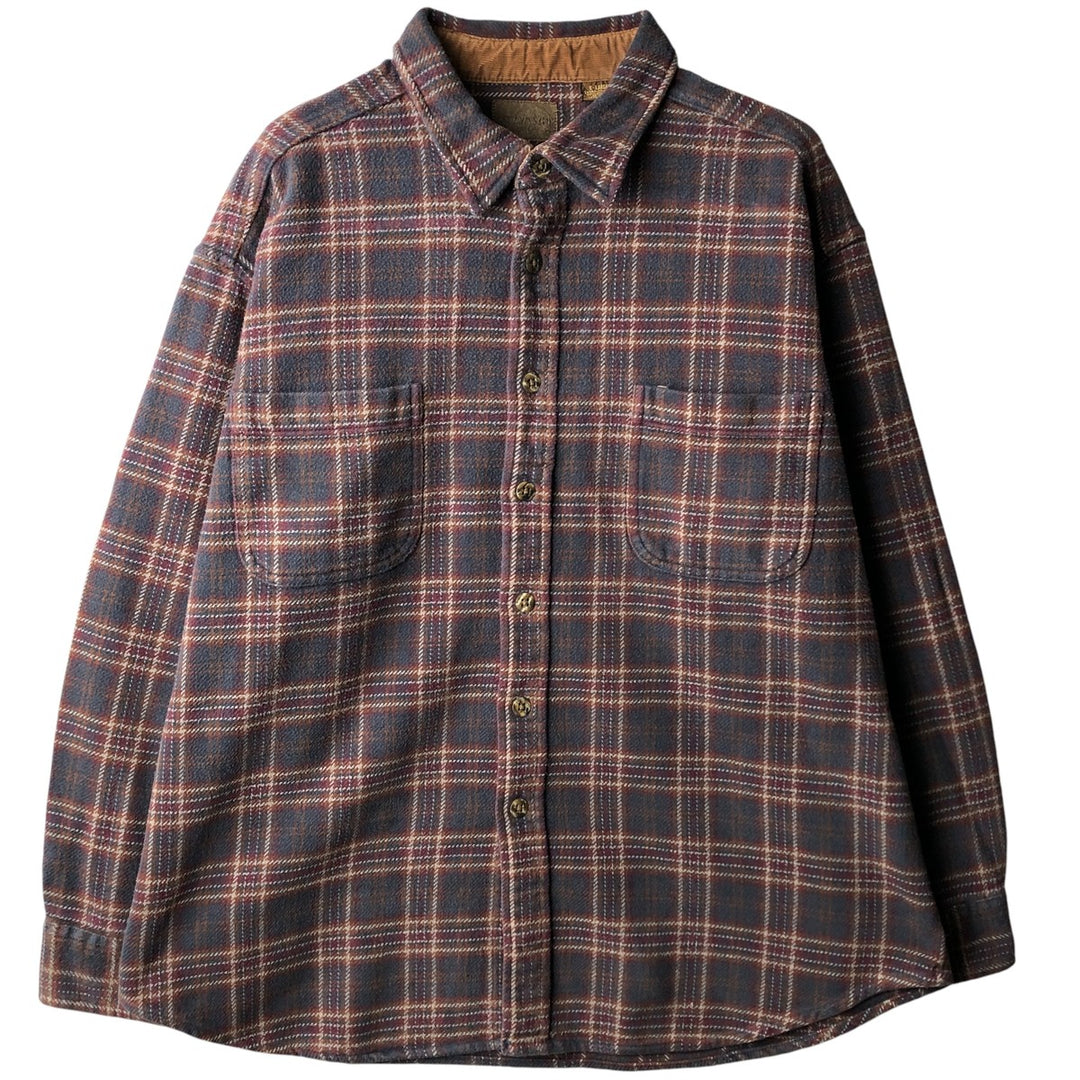 90s~00'S St. John's Bay BRAWNY Long Sleeve Flannel Check Shirt Men's XL Vintage cotton navy blue type Vintage Second Hand