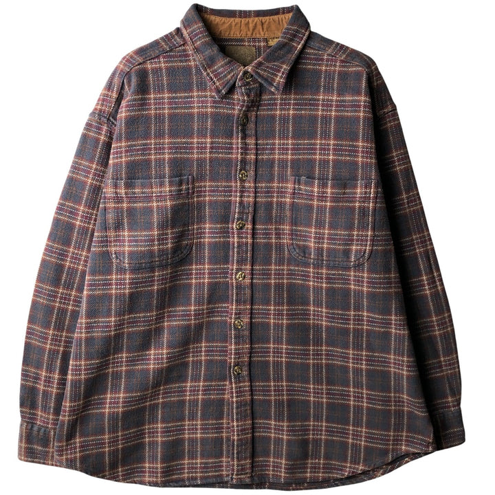 90s~00'S St. John's Bay BRAWNY Long Sleeve Flannel Check Shirt Men's XL Vintage cotton navy blue type Vintage Second Hand