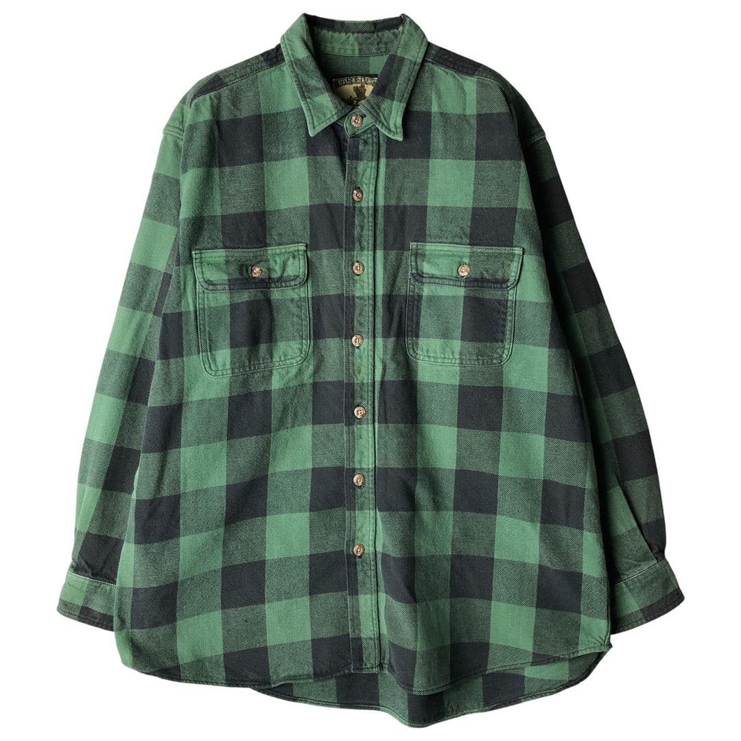 Field and Stream Buffalo Check Long Sleeve Flannel Check Shirt, Men's XL cotton green type Vintage Second Hand