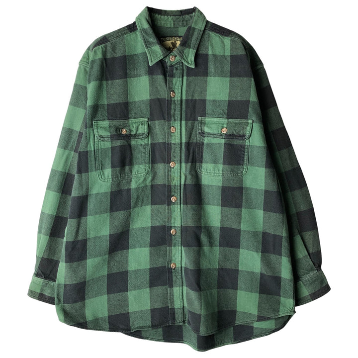 Field and Stream Buffalo Check Long Sleeve Flannel Check Shirt, Men's XL cotton green type Vintage Second Hand