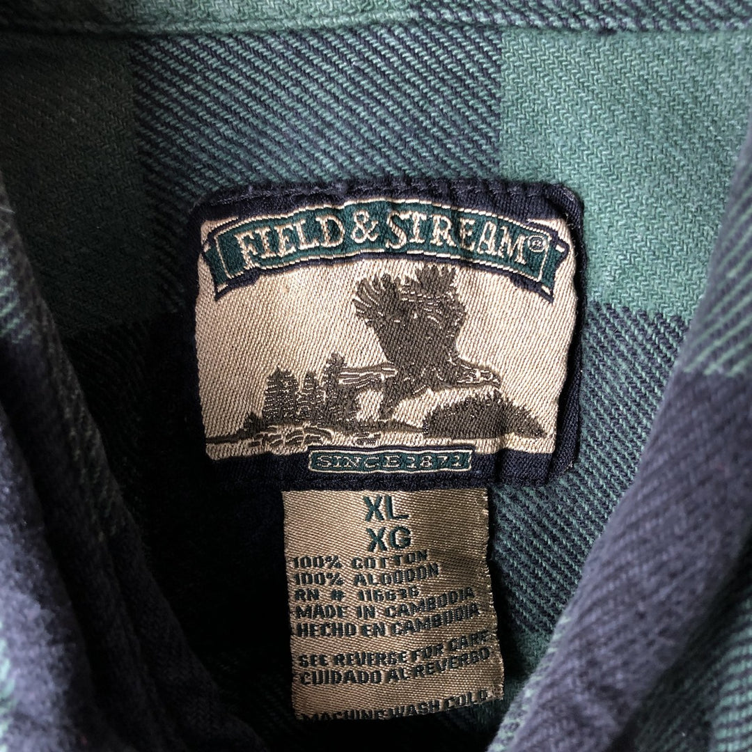 Field and Stream Buffalo Check Long Sleeve Flannel Check Shirt, Men's XL cotton green type Vintage Second Hand