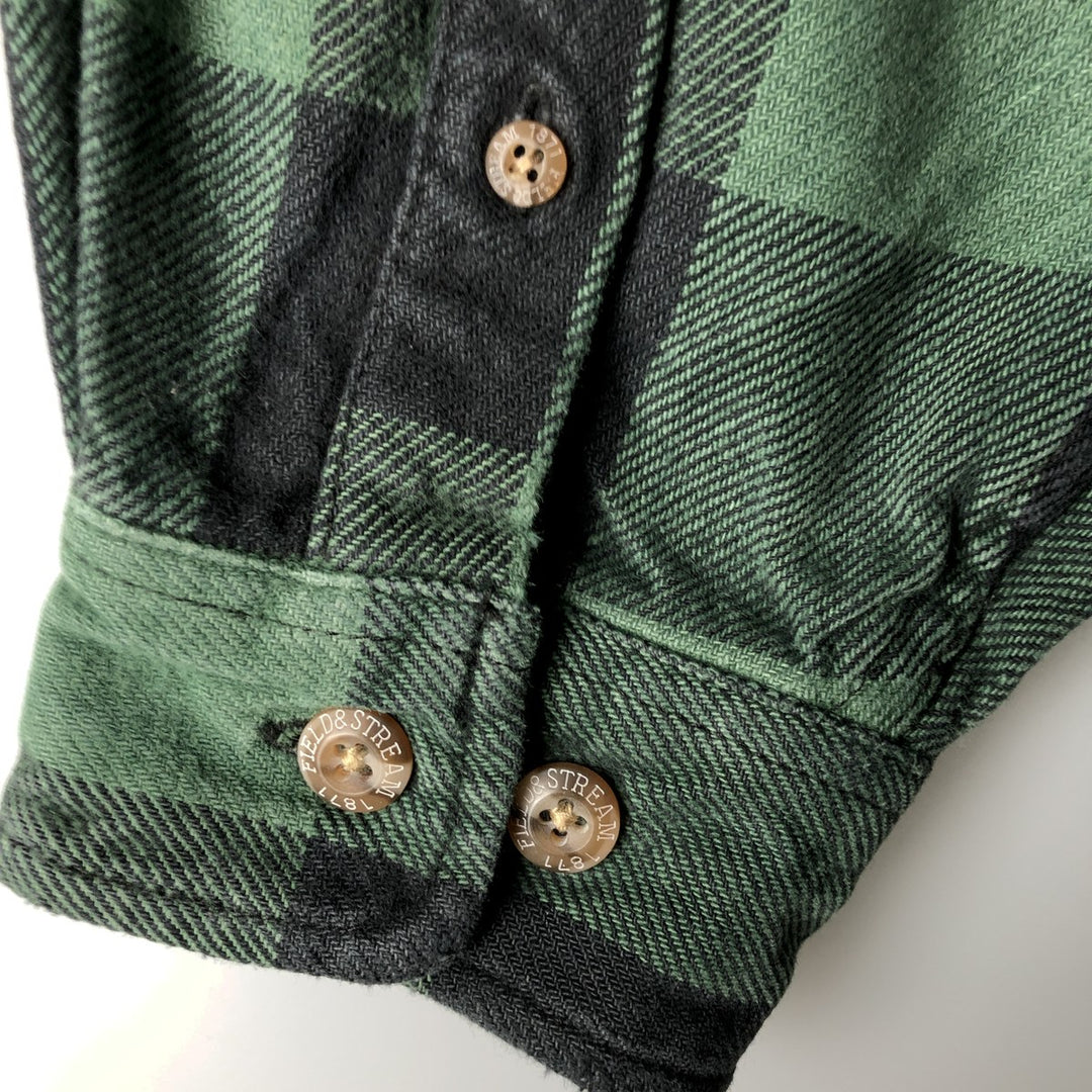 Field and Stream Buffalo Check Long Sleeve Flannel Check Shirt, Men's XL cotton green type Vintage Second Hand