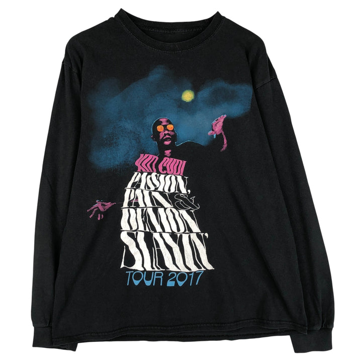 KID CUDI Long Sleeve Band T-Shirt, Men's Size Medium unclear Charcoal Vintage Second Hand