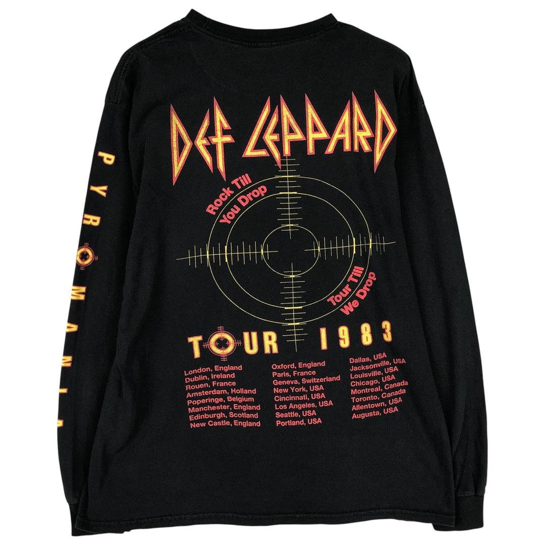 DEF LEPPARD Long Sleeve Band T-Shirt, Men's Size L cotton black type Vintage Second Hand