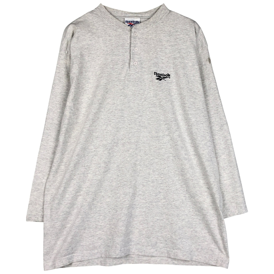 90'S Reebok Henley-neck long-sleeved T-shirt, Made in USA, Men's XL, Vintage cotton gray type Vintage Second Hand
