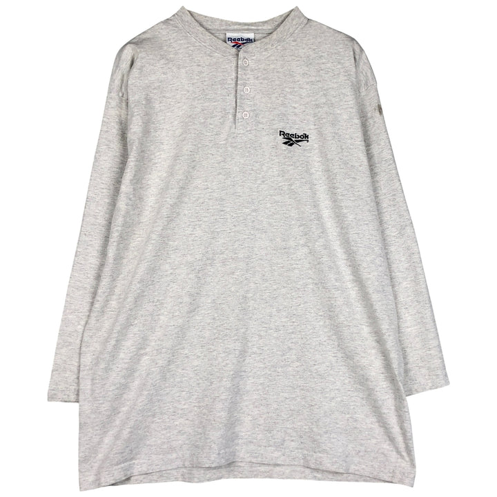 90'S Reebok Henley-neck long-sleeved T-shirt, Made in USA, Men's XL, Vintage cotton gray type Vintage Second Hand