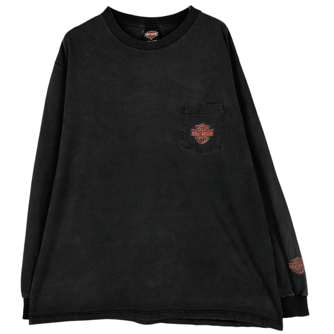 Harley-Davidson Eagle Pattern Motorcycle Long Sleeve T-Shirt, Made in USA, Men's XXL cotton Charcoal Vintage Second Hand