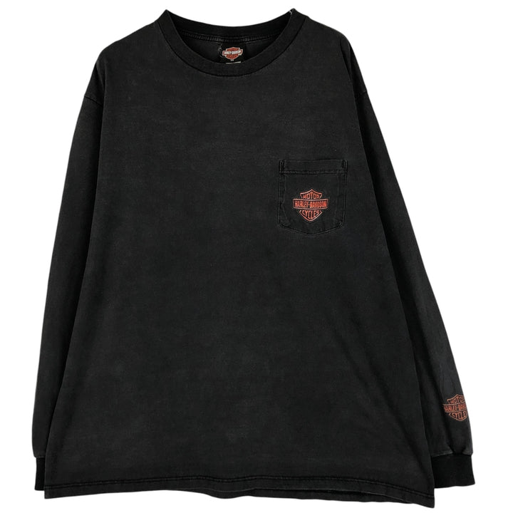 Harley-Davidson Eagle Pattern Motorcycle Long Sleeve T-Shirt, Made in USA, Men's XXL cotton Charcoal Vintage Second Hand