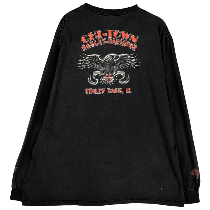 Harley-Davidson Eagle Pattern Motorcycle Long Sleeve T-Shirt, Made in USA, Men's XXL cotton Charcoal Vintage Second Hand
