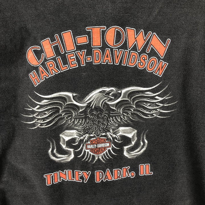Harley-Davidson Eagle Pattern Motorcycle Long Sleeve T-Shirt, Made in USA, Men's XXL cotton Charcoal Vintage Second Hand