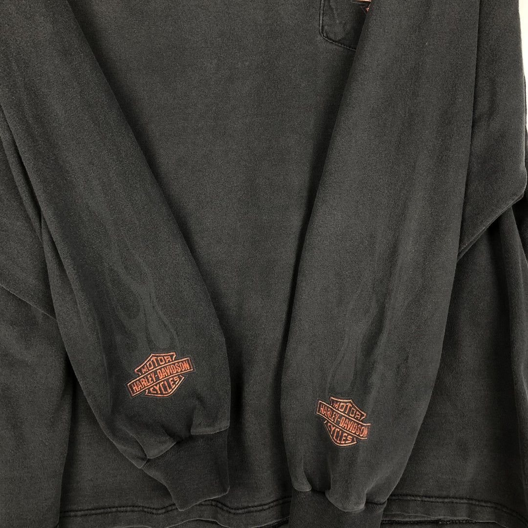 Harley-Davidson Eagle Pattern Motorcycle Long Sleeve T-Shirt, Made in USA, Men's XXL cotton Charcoal Vintage Second Hand