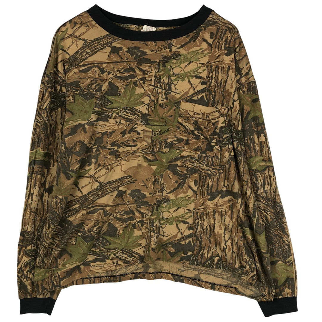 Vintage 1990'S Realtree Camo Camo Long Sleeve T-Shirt, Made in USA, Men's Size XXL polyester Khaki type Vintage Second Hand