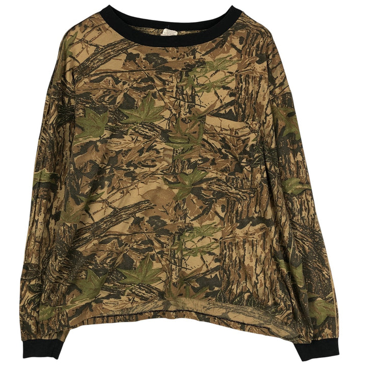 Vintage 1990'S Realtree Camo Camo Long Sleeve T-Shirt, Made in USA, Men's Size XXL polyester Khaki type Vintage Second Hand