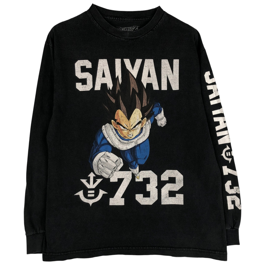 Dragon Ball Z Vegeta Character Print Long Sleeve T-Shirt, Men's Size Medium cotton black type Vintage Second Hand