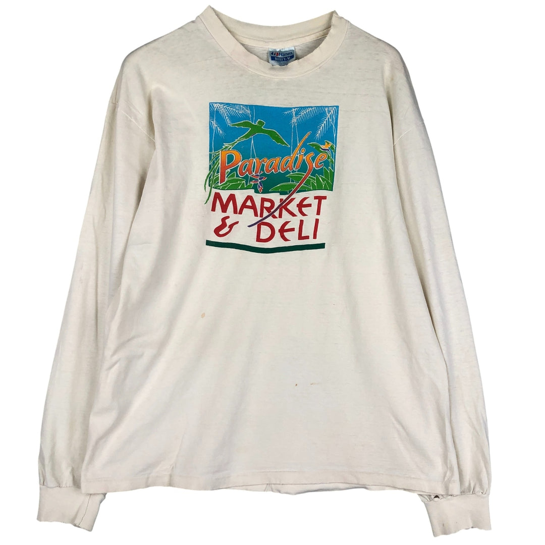 Vintage 1980'S Hanes BEEFY-T Blue Tag Long Sleeve T-Shirt, Made in USA, Men's Size XL cotton ivory Vintage Second Hand