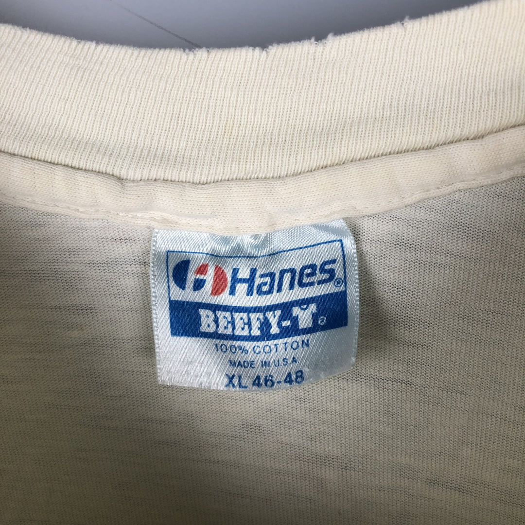 Vintage 1980'S Hanes BEEFY-T Blue Tag Long Sleeve T-Shirt, Made in USA, Men's Size XL cotton ivory Vintage Second Hand