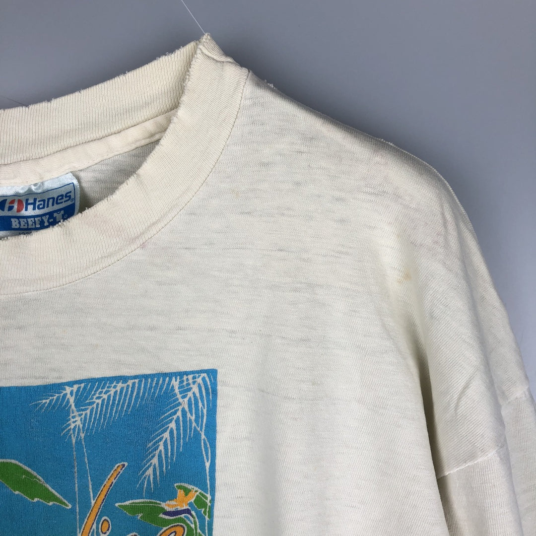 Vintage 1980'S Hanes BEEFY-T Blue Tag Long Sleeve T-Shirt, Made in USA, Men's Size XL cotton ivory Vintage Second Hand