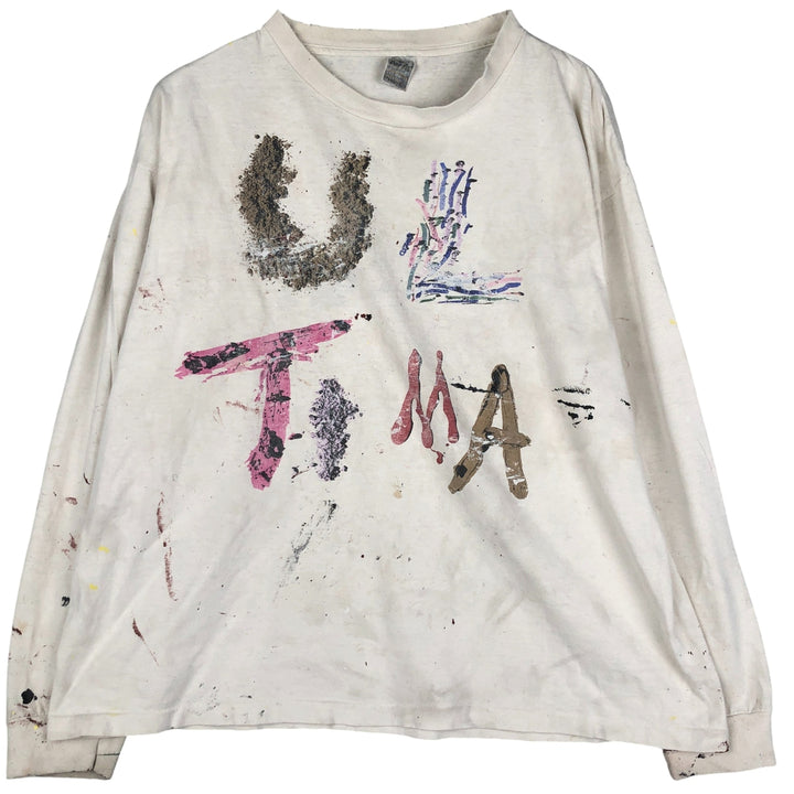 ~90'S Painted Long Sleeve T-Shirt, Vintage unclear Beige type Vintage Second Hand