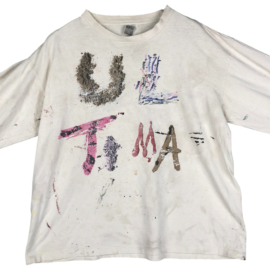 ~90'S Painted Long Sleeve T-Shirt, Vintage unclear Beige type Vintage Second Hand