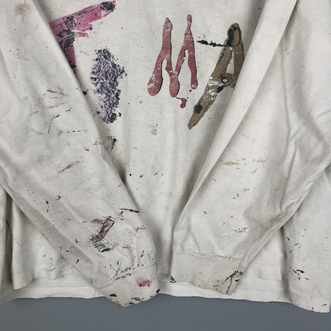 ~90'S Painted Long Sleeve T-Shirt, Vintage unclear Beige type Vintage Second Hand