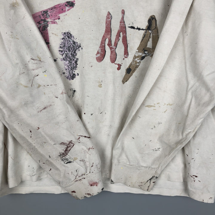 ~90'S Painted Long Sleeve T-Shirt, Vintage unclear Beige type Vintage Second Hand