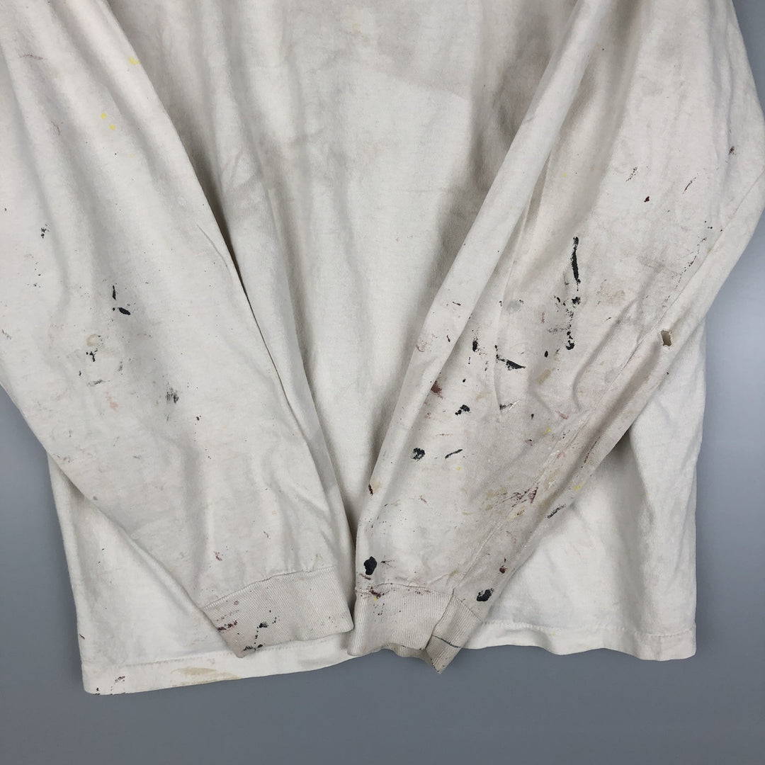 ~90'S Painted Long Sleeve T-Shirt, Vintage unclear Beige type Vintage Second Hand