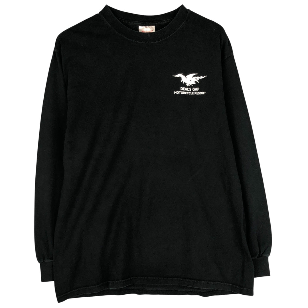 90s-00'S Hanes Heavyweight Skull Pattern Long Sleeve T-Shirt, Men's Size Medium cotton black type Vintage Second Hand