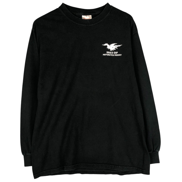 90s-00'S Hanes Heavyweight Skull Pattern Long Sleeve T-Shirt, Men's Size Medium cotton black type Vintage Second Hand