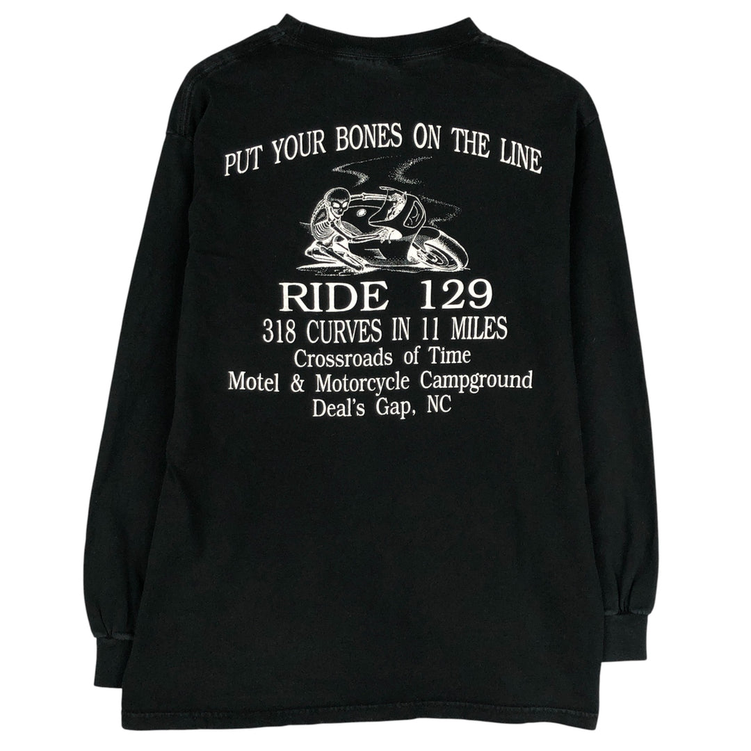 90s-00'S Hanes Heavyweight Skull Pattern Long Sleeve T-Shirt, Men's Size Medium cotton black type Vintage Second Hand