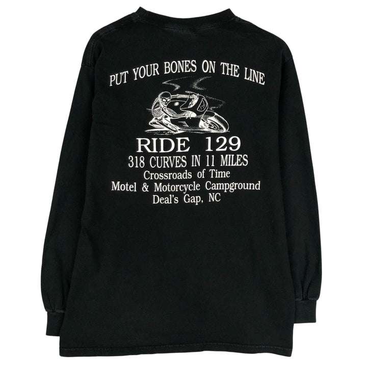 90s-00'S Hanes Heavyweight Skull Pattern Long Sleeve T-Shirt, Men's Size Medium cotton black type Vintage Second Hand