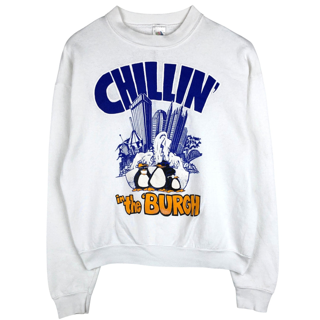 90'S Fruit of the Loom printed sweatshirt, men's size L, vintage unclear white type Vintage Second Hand