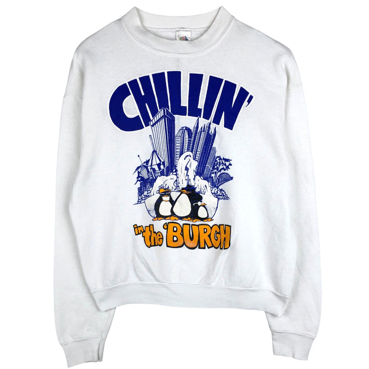 90'S Fruit of the Loom printed sweatshirt, men's size L, vintage unclear white type Vintage Second Hand