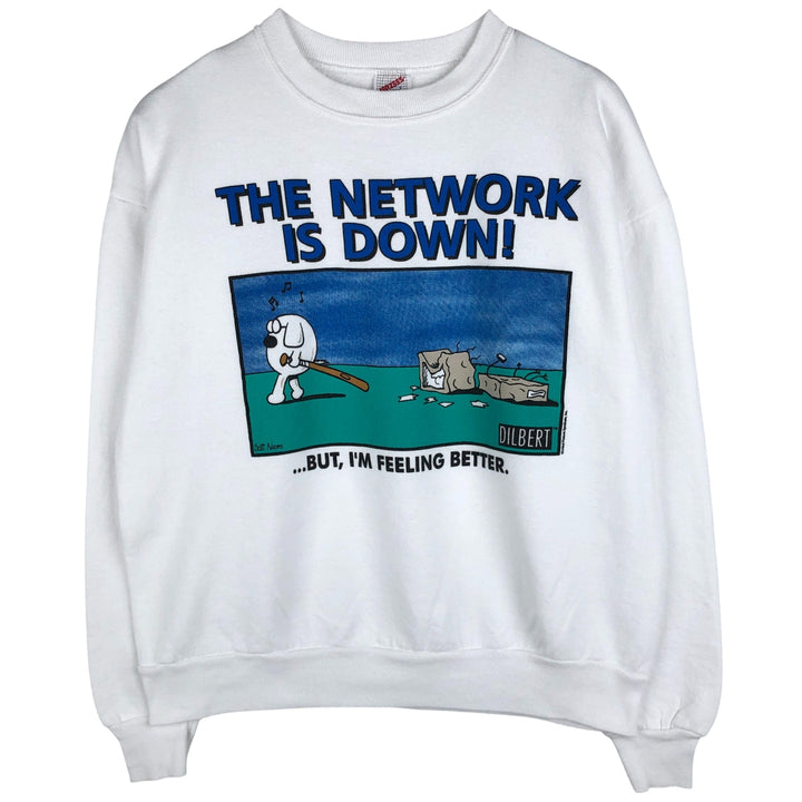 Vintage 80s-90'S Jersey Dilbert print sweatshirt, Made in USA, Men's Size L cotton white type Vintage Second Hand