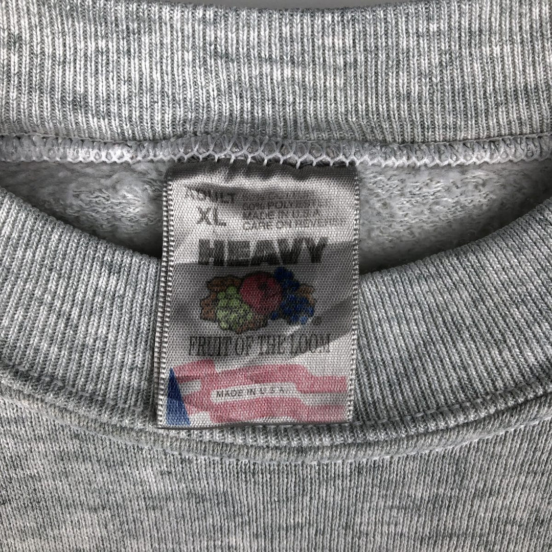 90'S Fruit of the Loom printed sweatshirt, made in the USA, men's XL size, vintage cotton gray type Vintage Second Hand