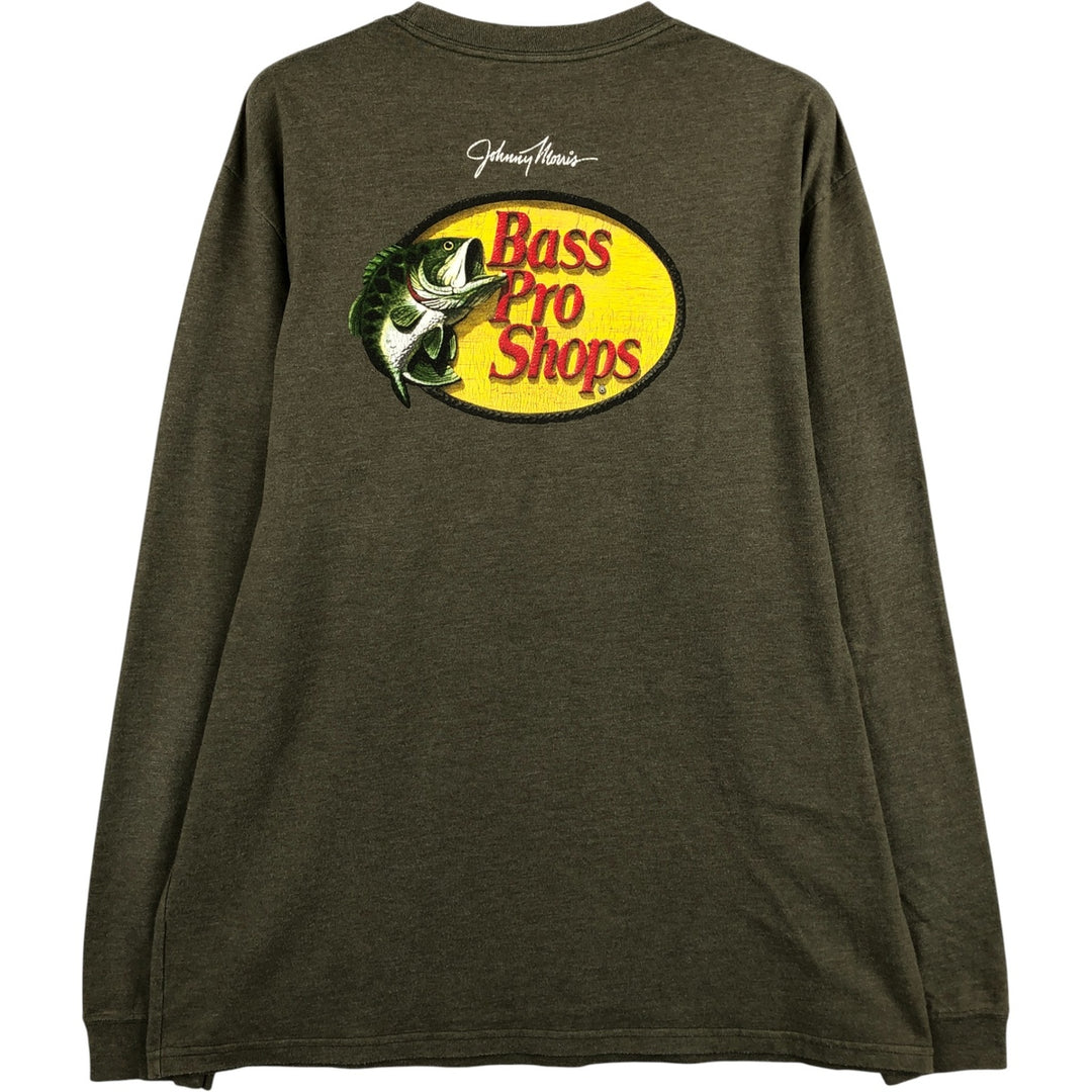 Bass Pro Shops Long Sleeve T-Shirt, Men's Size L cotton Khaki type Vintage Second Hand