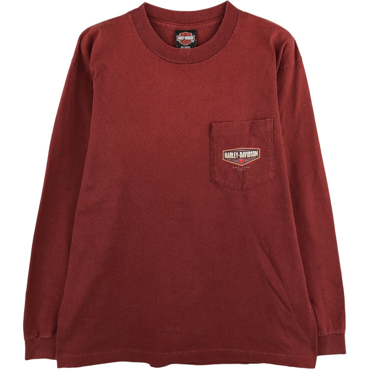 Harley-Davidson Long Sleeve T-Shirt Made in USA Men's Size L cotton red type reddish brown Vintage Second Hand
