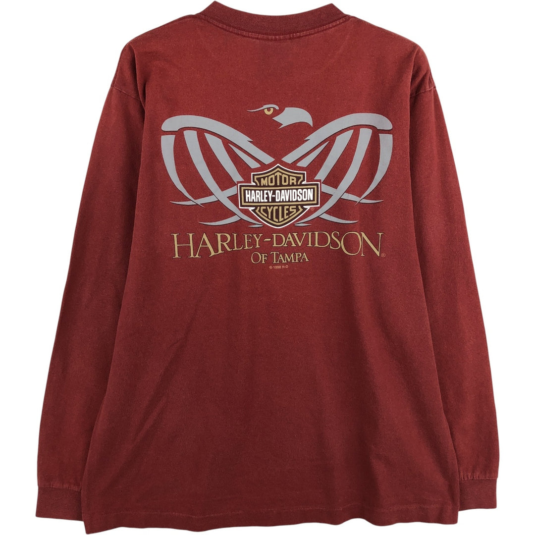 Harley-Davidson Long Sleeve T-Shirt Made in USA Men's Size L cotton red type reddish brown Vintage Second Hand