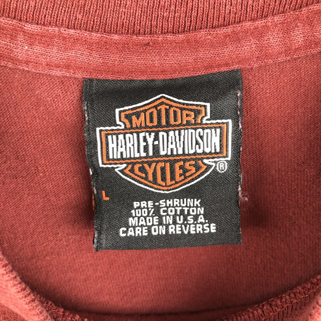 Harley-Davidson Long Sleeve T-Shirt Made in USA Men's Size L cotton red type reddish brown Vintage Second Hand