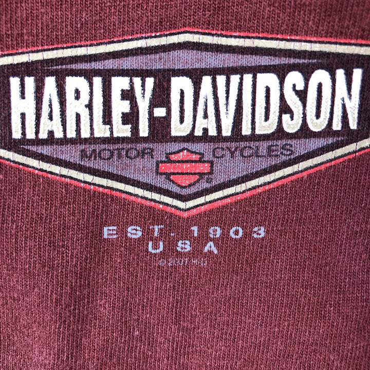 Harley-Davidson Long Sleeve T-Shirt Made in USA Men's Size L cotton red type reddish brown Vintage Second Hand