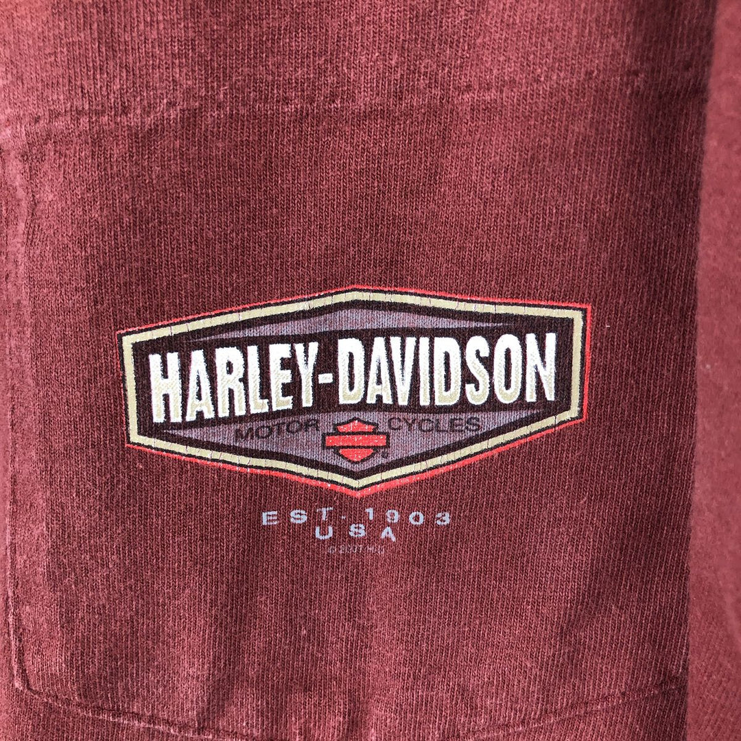 Harley-Davidson Long Sleeve T-Shirt Made in USA Men's Size L cotton red type reddish brown Vintage Second Hand