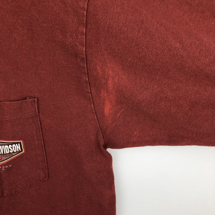 Harley-Davidson Long Sleeve T-Shirt Made in USA Men's Size L cotton red type reddish brown Vintage Second Hand