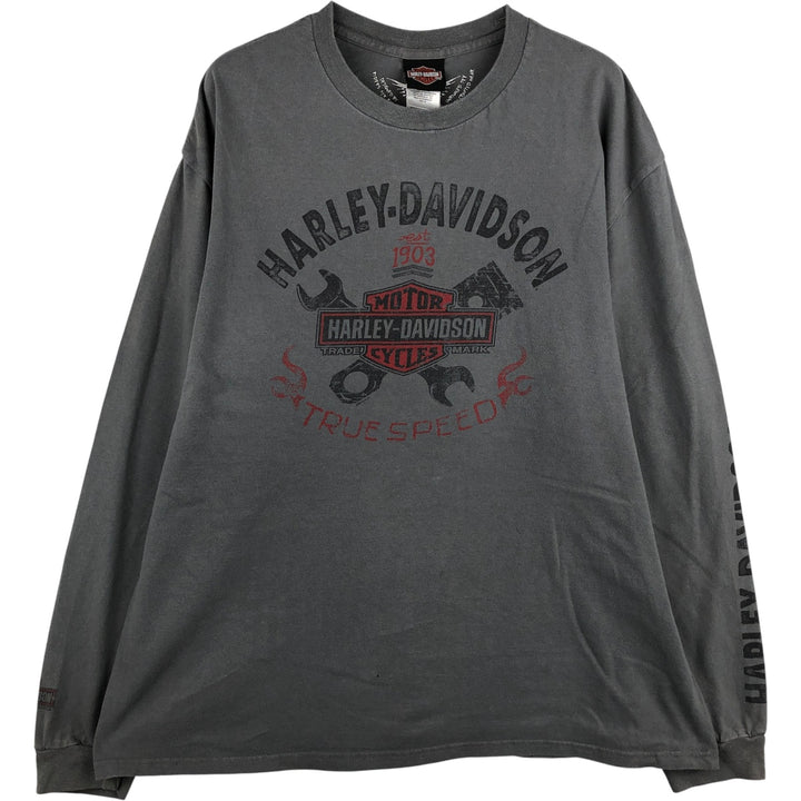 Harley-Davidson Skull Pattern Motorcycle Long Sleeve T-Shirt, Men's Size XL cotton gray type Vintage Second Hand